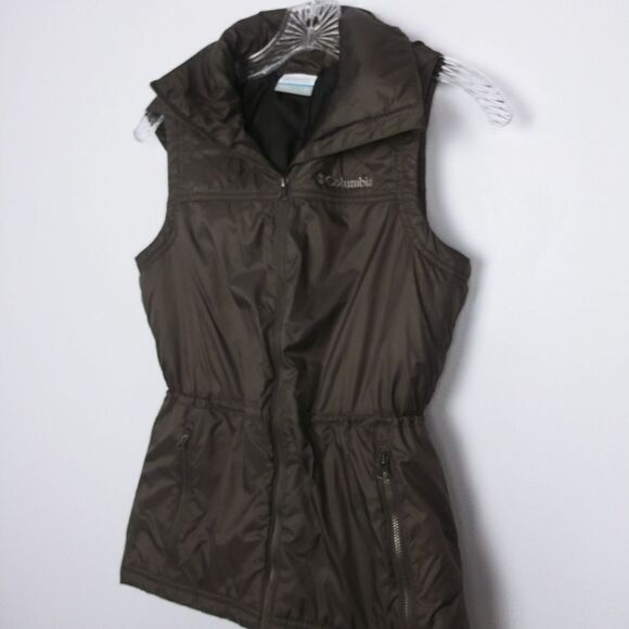 Columbia brown puffer vest with hoodie size XS - Picture 2 of 7